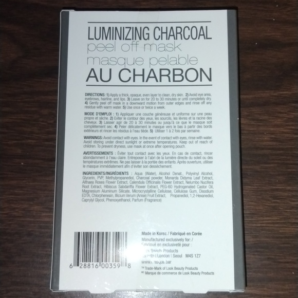 Masque BAR Luminizing Charcoal Facial Peel Off Mask Detoxify Purify Deep Cleanse - Picture 2 of 8